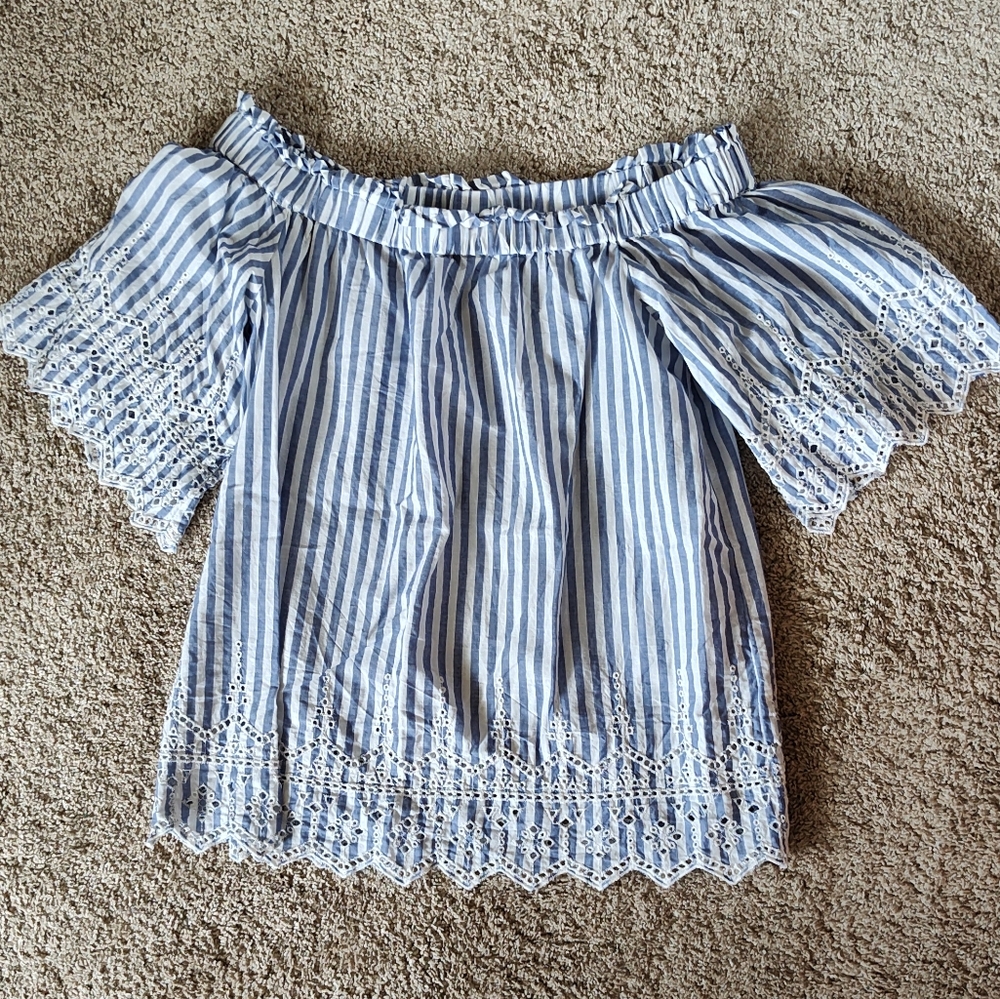 H&M Striped Cotton Blouse with Embroidery, size 6